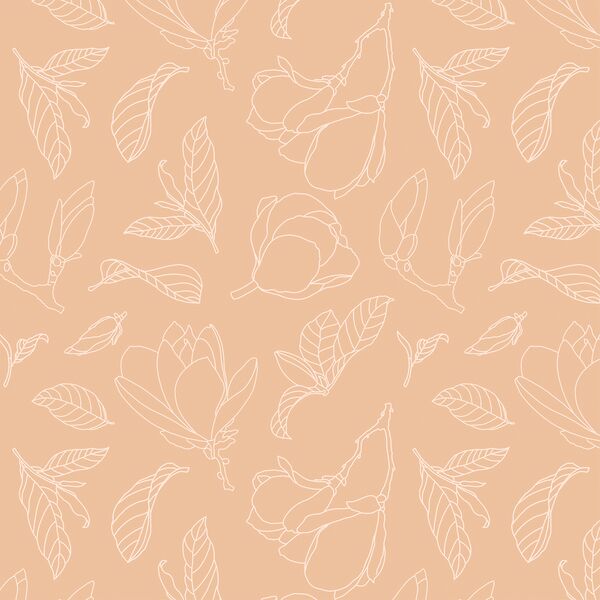 Magnolia Line Art in Pink Glow on Peach