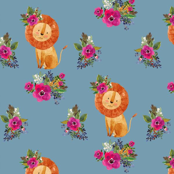 Floral Lion in Blue Mist