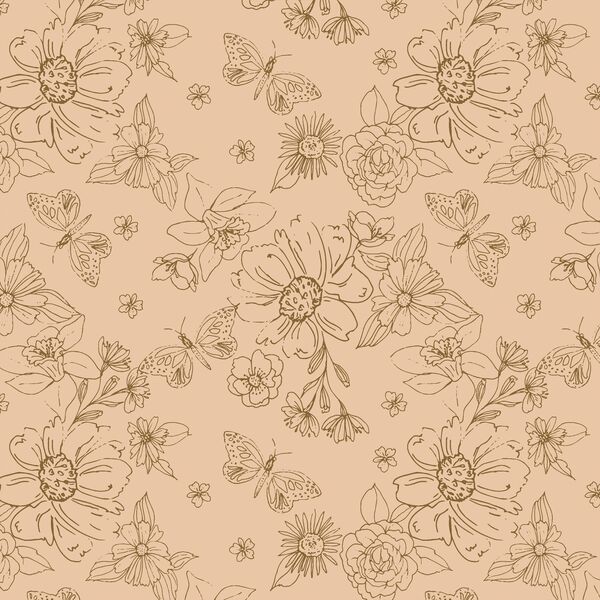 Sketched Florals in Peach