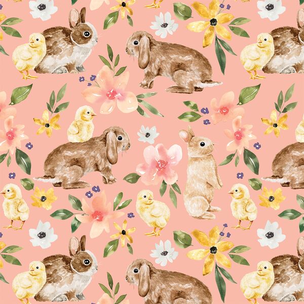 Floral Bunnies and Chicks in Pink