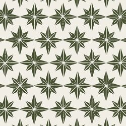Large Stars in Mistletoe Green on Cream