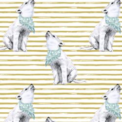 Arctic Wolf on Watercolor Stripes in Antique Brass