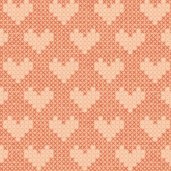 Cross Stitched Hearts in Peach Cream