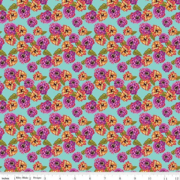 Zinnias in Aqua