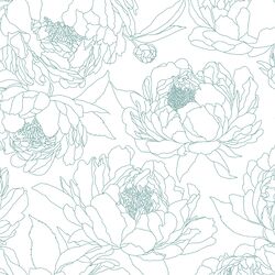 Large Sketched Garden in Pond Blue on White