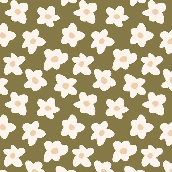 Small Graphic Retro Flowers in Basil