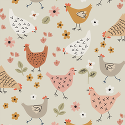 Large Chickens and Flowers in Spring