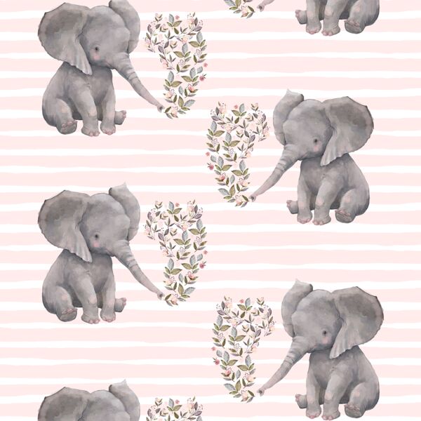 Baby Elephant on Stripes in Soft Blush