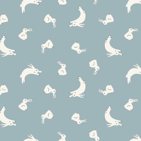 Playful Bunnies in Pond Blue