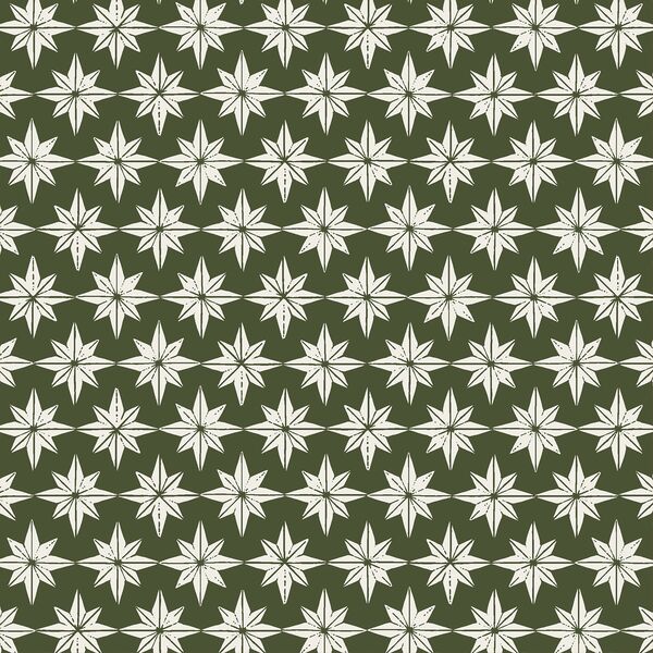 Stars in Cream on Mistletoe Green