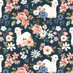 Blooming Llamas in Midnight Navy