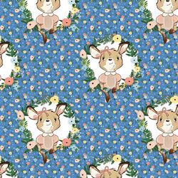 Large Dainty Floral Baby Girl Kangaroo in Bright Blue