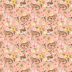 Little Floral Bunnies and Chicks in Pink