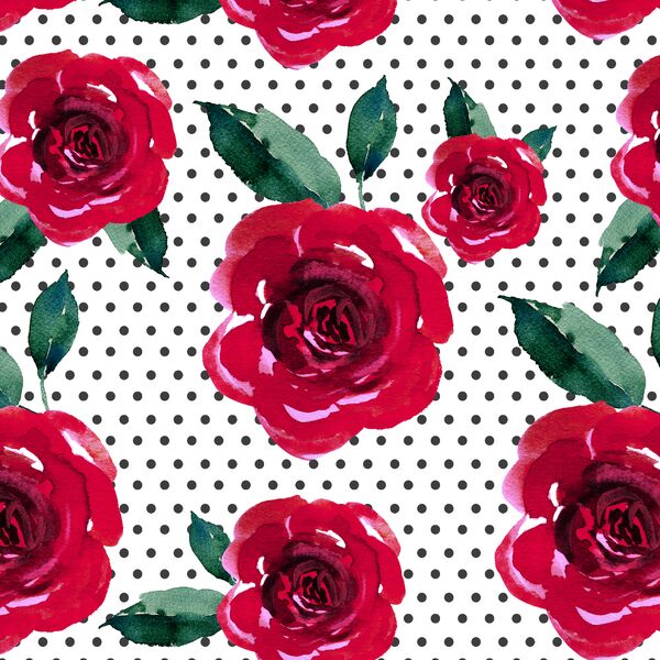 Blooming Roses on Polka Dots in Onyx