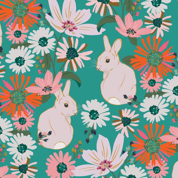 Bunny Garden in Jade Green