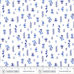 Painted Florals in White Blue