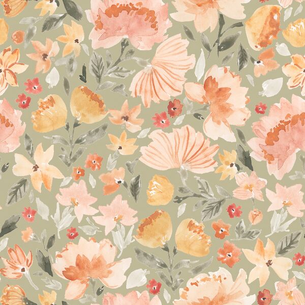 Big Painted Peonies in Light Sage