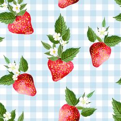 Large Strawberries in Summer Sky Gingham