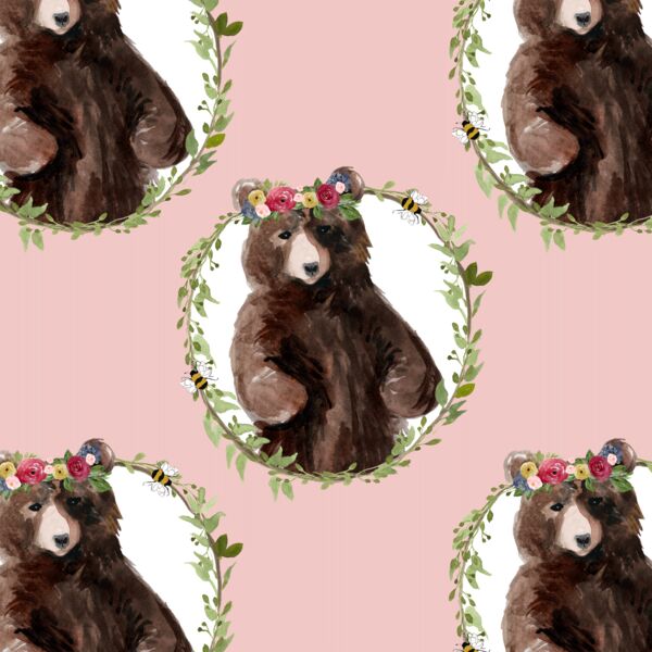 Floral Honey Bear Wreath in Pink Rose