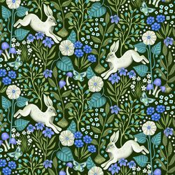 Leaping Rabbits in Garden