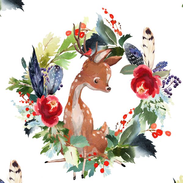 Boho Winter Deer in White