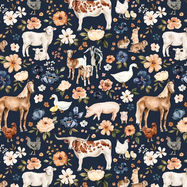 Meadow Farm Animals in Navy