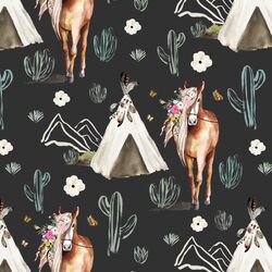 Floral Horse in Light Black