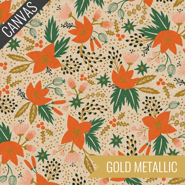 Poinsettia Canvas in Cream Unbleached Metallic