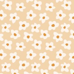 Small Graphic Retro Flowers in Light Apricot Cream
