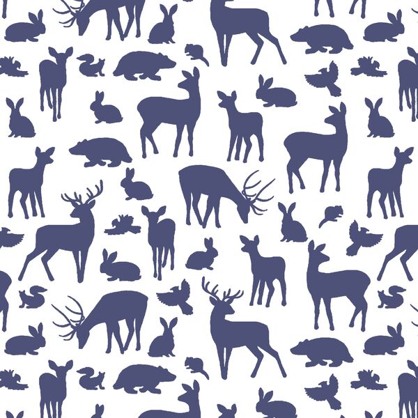 Forest Friends in Indigo on White
