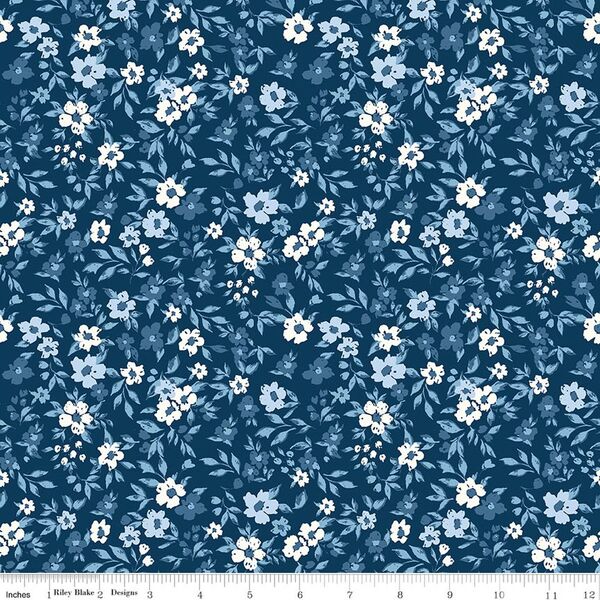 Floral in Oxford Blue