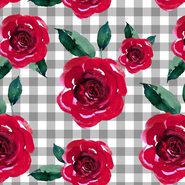 Blooming Roses on Gingham in Grey