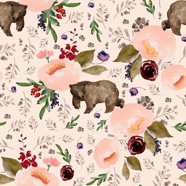 Floral Bear in Soft Peach