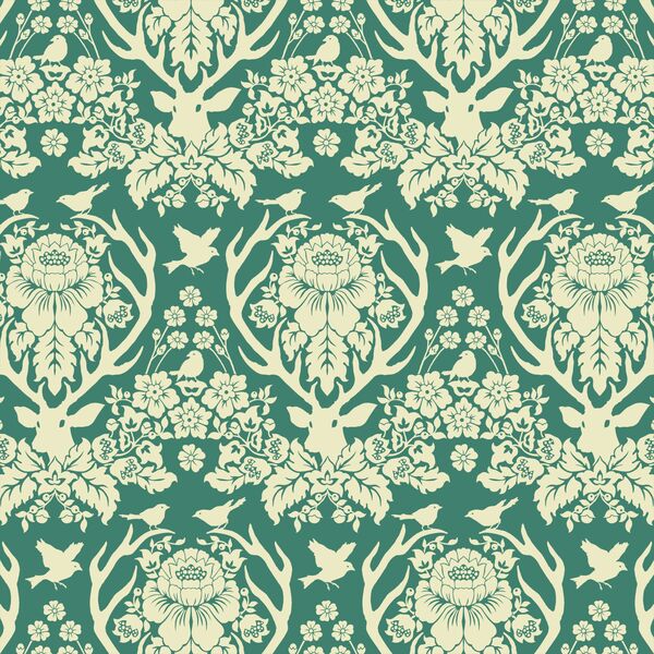 Little Antler Damask in Jade Green