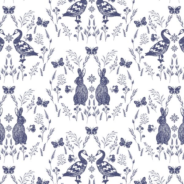 Meadow Damask in Indigo