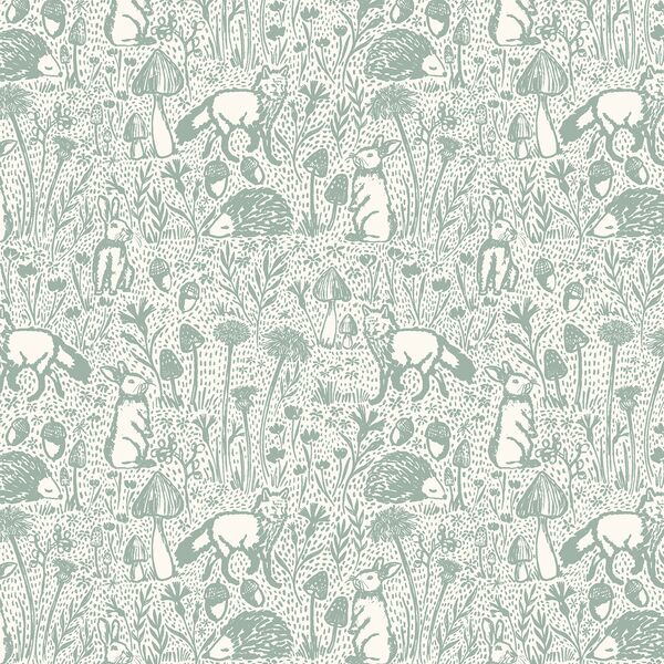 Woods of Whimsy in Mint on Cream