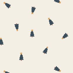 Tiny Tossed Christmas Trees in Midnight Blue on Vanilla
