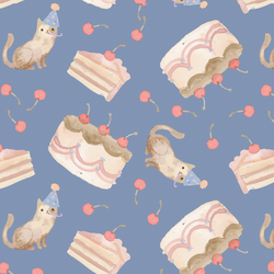 Kitties and Cakes in Denim Blue