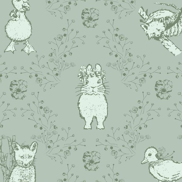 Large Bunny and Friends in Soft Pine on Muted Aqua