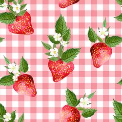 Large Strawberries in Wild Rose Gingham