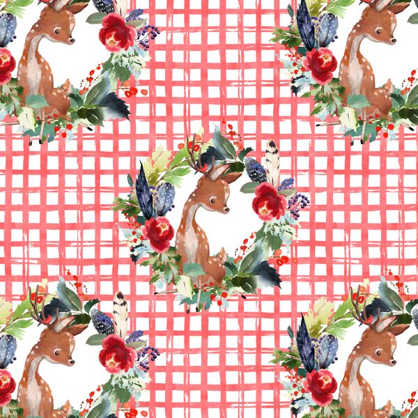 Small Boho Winter Deer in Peppermint Plaid