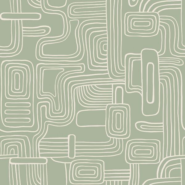 Organic Lines in Cream on Sage Green