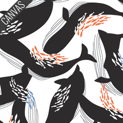 Happy Whales Canvas in White