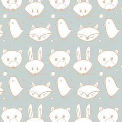 Woodland Creatures in Pink on Dusty Mint