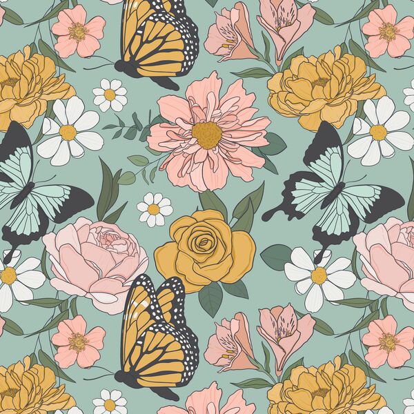 Butterfly Floral in Aqua Spring