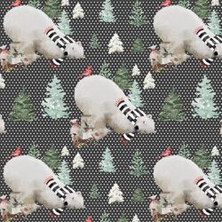 Small Napping Bear in White Winter Dots on Onyx