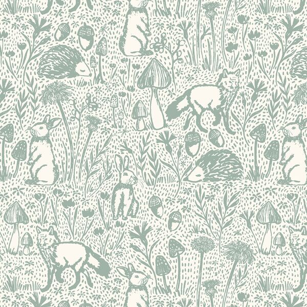 Large Woods of Whimsy in Mint on Cream