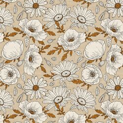 Poppies and Daisies in Tan