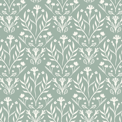 Floral Wilderness in Cream on Mint