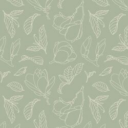 Magnolia Line Art in Cream on Sage Green